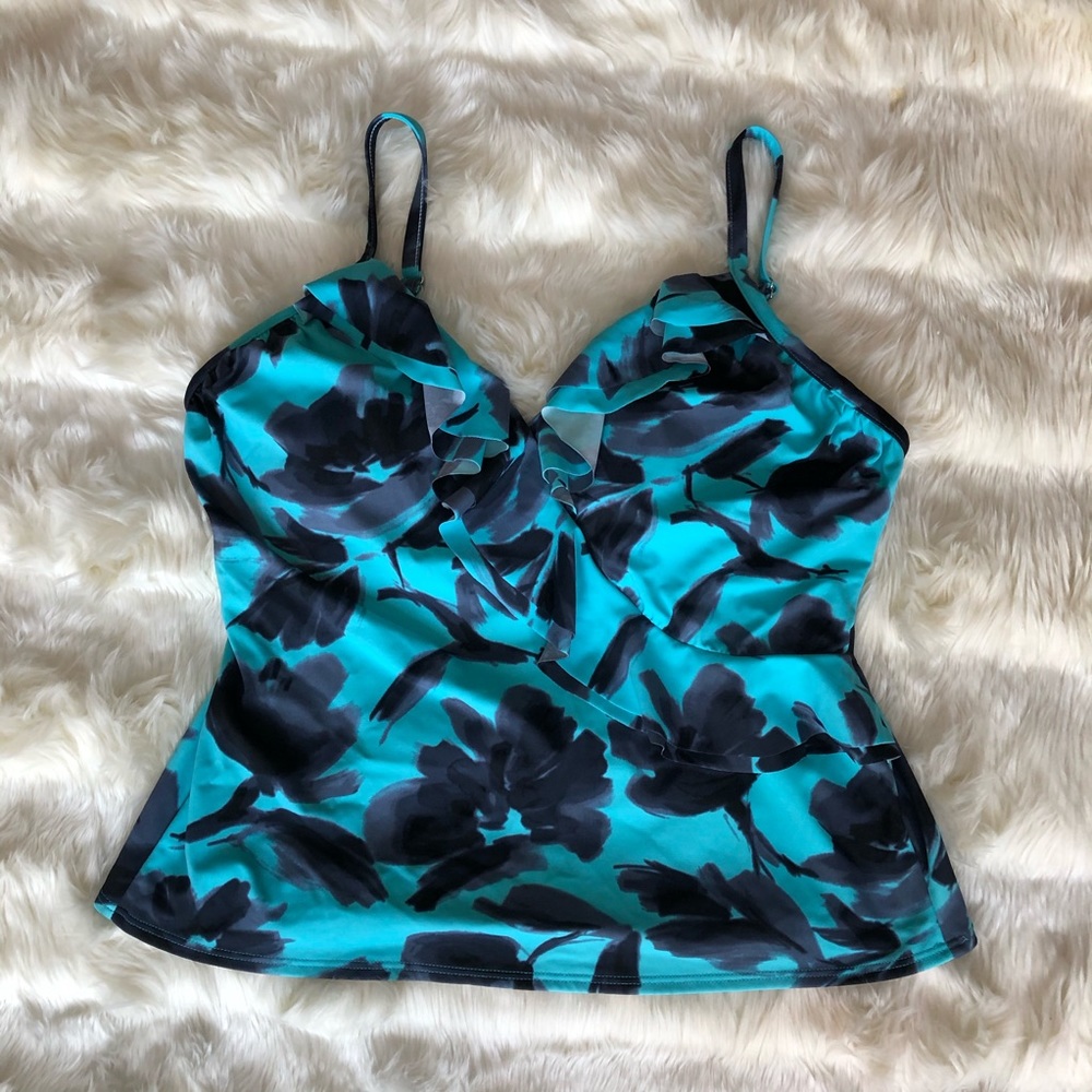 Trimshaper Blue Patterned Tankini Top